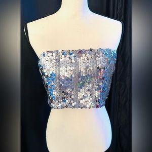 Michael Costello x Revolve Harris Top in Silver, Sequin Tube; New w/o Tags, XL